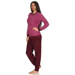 Normann Damen Frottee Pyjama langarm in pink - Bequemer Pyjama in Streifenoptik aus 80% Baumwolle, ideal für entspannte Nächte. Langarm mit Bündchen für zusätzlichen Komfort.