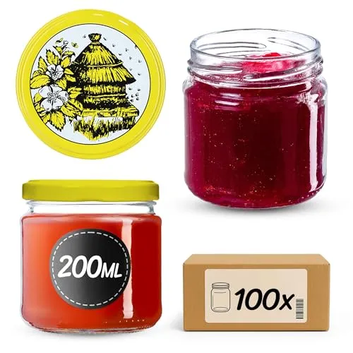 KADAX 100er Set Einmachgläser 200 ml mit Twist-Off Deckel Ø 66 mm – Dickwandige, luftdichte Dessertgläser, spülmaschinenfest, ideal für Marmelade & Eingemachtes