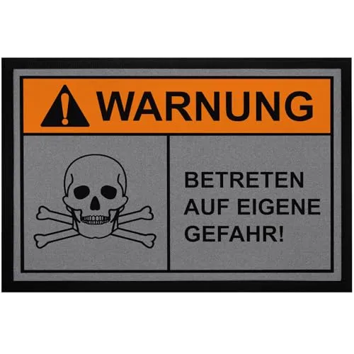 MoonWorks® Fußmatte mit Spruch Warnung Betreten auf eigene Gefahr Totenschädel Ironie rutschfest & waschbar Schwarz 60x40cm