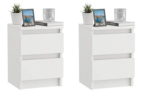 ComfortCove Nachttisch 2er Set, Nachtschrank 2er Set, Weiße Nachttische mit 2 Schubladen, Nachtkästchen, Nachttisch Weiß