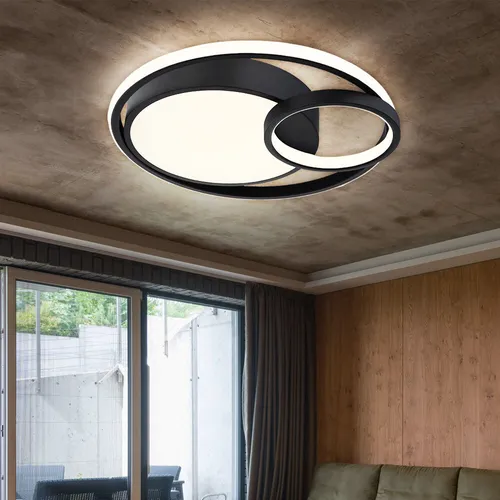 Moderne Deckenlampe Ring LED 36W - Schwarz Matt Opal Weiß - Lampen: Elegante Deckenleuchte mit 1400 Lumen und warmweißem Licht, ideal für stilvolle Innenräume. Inklusive langlebigem LED-Leuchtmittel für angenehme Atmosphäre.