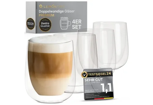 Lemontree 4er Set Latte Macchiato Gläser 350ml in weiß von Lemontree