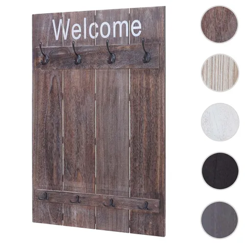 Wandgarderobe HWC-C89 Welcome, Shabby-Look Vintage - Garderobe im rustikalen Shabby-Look, 91x60cm, mit 4 großen und 4 kleinen Haken für platzsparende Aufbewahrung und individuelle Gestaltung Ihres Flurs oder Schlafzimmers.