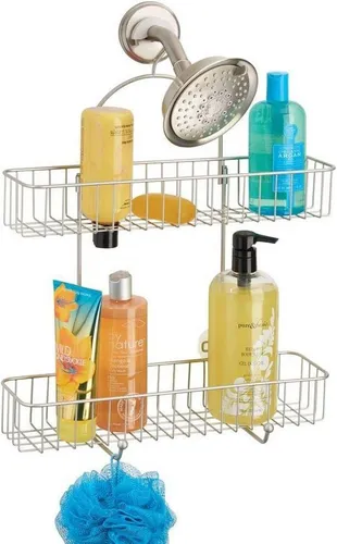 mDesign Badaccessoire-Set Duschablage Kopf 2 Körbe mattsilber mit Saugnäpfen Hängeregal Duschr