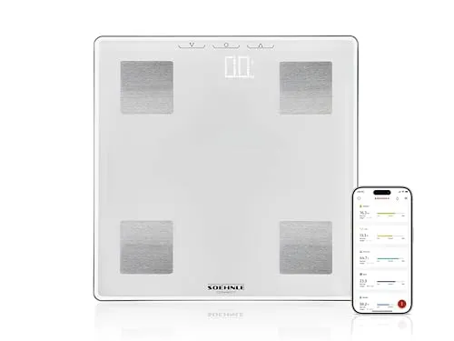 Soehnle Körperanalysewaage Shape Sense Connect Lite - Personenwaage mit App Anbindung, die Gewicht, Fett, Wasser und Muskelanteil ermittelt – ideal für eine umfassende Körperanalyse.