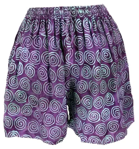 GURU SHOP Kurze Boho Hose, Ethnostyle Shorts, Strandshorts - Lila, Damen, Synthetisch