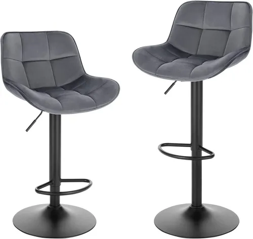 EUGAD Barhocker (2 St) - Höhenverstellbar & 360° drehbar - Barhocker mit edlem Samtbezug, höhenverstellbar von 62-84 cm und stabiler Metallbasis. Ideal für Kücheninseln und Bars, bietet Komfort durch ergonomische Rückenlehne und Fußstütze.