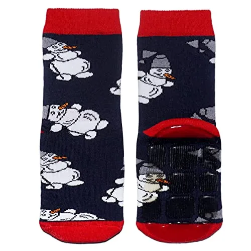 Weri Spezials Baby und Kinder Voll-ABS Frottee Anti-Rutsch Socken für Jungen und Mädchen - Frohe Weihnachten ! In verschiedenen Muster- und Farbvariationen. (31-34, Marine Schneemann)