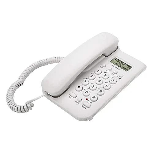 Schnurgebundenes Telefon mit großer Taste ，Home Hotel Freisprechen Langlebiges Telefon Büro Festnetztelefon mit Speicherschutz/Wandmontage/Lauter Klingelton für Senioren, ältere Menschen (Weiß)