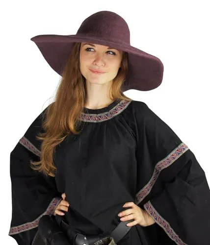 Leonardo Carbone® Damen Kopfbedeckung - Handgefertigter Mittelalter Hut - Kostüm-Kopfbedeckungen, 100% Wolle in Braun, ideal für Karneval, Halloween und Cosplay mit einer imposanten breiten Krempe für stilvolle Abenteuer.