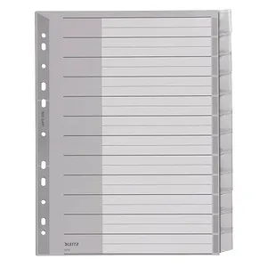 LEITZ Ordnerregister 1274 DIN A4 Vollformat, Überbreite blanko grau 12-teilig, 1 Satz