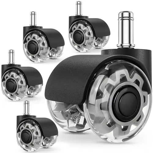 POWZOO Bürostuhl Rollen 5er Set,11x22mm Ersatzräder für bürostühle,360 Grad Drehung ohne Kratzer,Sehr leise Bürostuhlrollen,für Teppich, Parkettböden, Hartböden und Fliesen (Nicht für 1KEA)