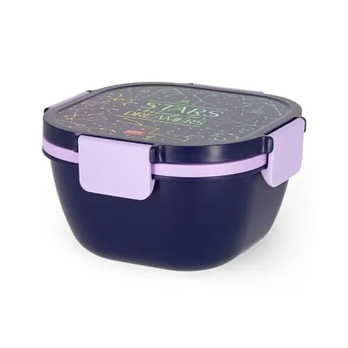 Legami - Lunchbox, 1 Gabel und 1 Gewürzdose inklusive, luftdichte Lunchbox, auslaufsicher, Fassungsvermögen 1700 ml, Motiv: Stars, 19 x 10,7 x 19 cm