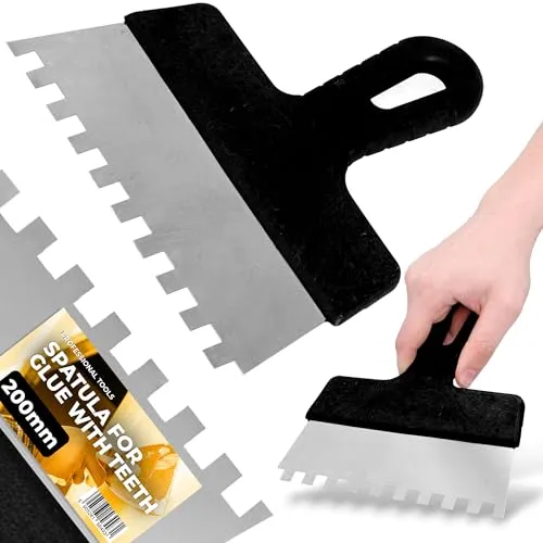 Fliesenkelle 200 mm 10x10 mm Edelstahl Zahnkelle Zahnspachtel Spachtel Glättekelle Zahntraufel Zahnglätter Fliesenkelle Putzkelle Kelle Zahnglättekelle Edelstahlkelle