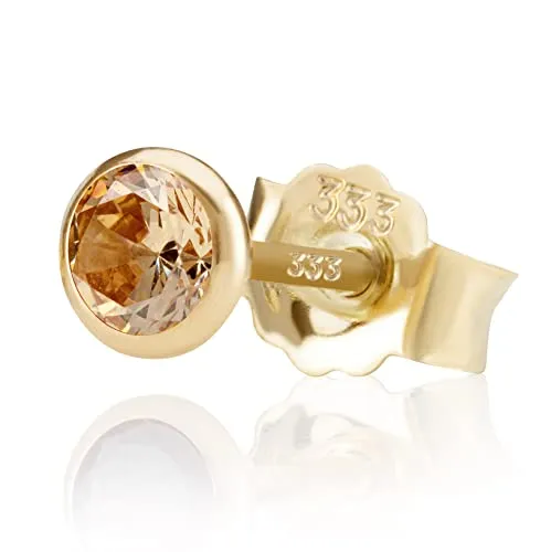 NKlaus 5,0mm 333 Gelbgold Ohrstecker mit Zirkonia - Ohrringe für Damen aus 8 Karat Gelbgold, funkeln mit Champagne Zirkonia. Leicht und komfortabel, ideal für den Alltag oder besondere Anlässe.