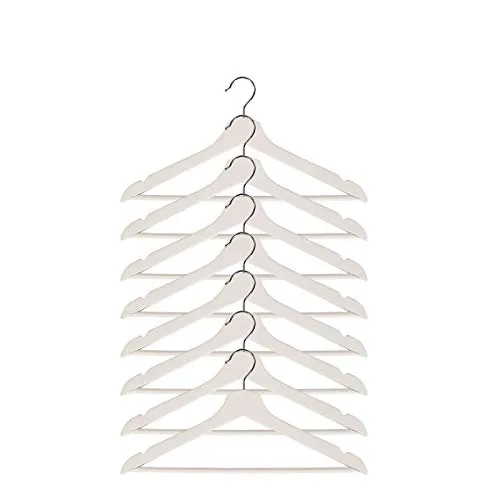 Mojawo Holz Kleiderbügel mit Hosensteg 360°drehbarer Haken Holz Natur mit Rock Schlaufenkerben in Weiß, Mengen:8 Stück