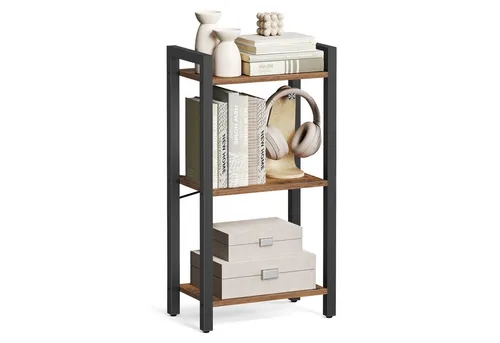 VASAGLE Standregal Bücherregal, DVD-Regal, für Büro, Wohnzimmer, Küche, 24 x 40 x 76,4 cm, mit 3 Ebenen, Büroregal, offene Ablagen, vintagebraun-tintenschwarz