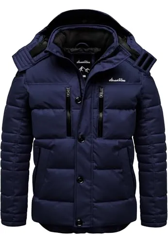 Amaci&Sons Herren Gefütterte Winterjacke 9138 Navyblau S - Moderne Herren Winterjacke mit Kapuze von Amaci&Sons – leicht und warm aus 100% Polyester. Ausgestattet mit praktischen Taschen für Stauraum. Erhältlich in 4 Farben, ideal für einen stylischen Look.
