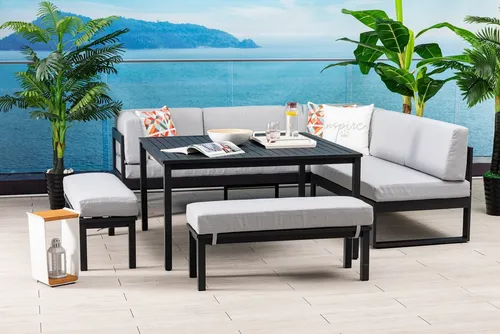 Gardissimo VEGAS XL Alu Ecklounge Gartenmöbel Gruppe - Moderne Aluminium-Ecklounge für Terrassen, inkl. höhenverstellbarem Tisch und bequemen Kissen - ideal für entspannte Stunden im Freien.