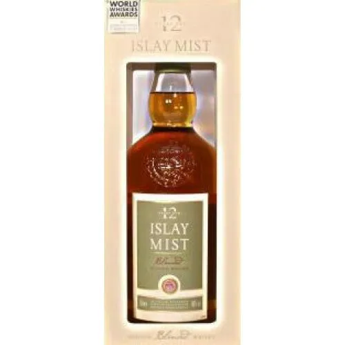 Islay Mist 12 Years Old Blended Scotch Whisky 0,7l - Whisky in eleganter Geschenkbox, vereint die rauchige Islay-Note mit komplexen Aromen, ideal für puren Genuss oder Cocktails.