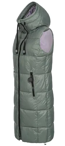 Sublevel Damen lange Steppweste D50048X80105B7 Agave Green S - Funktionsjacken mit seitlichen Reißverschluss-Taschen und Innentaschen, ideal für die Übergangszeit und vielseitig kombinierbar für Outdoor-Aktivitäten.