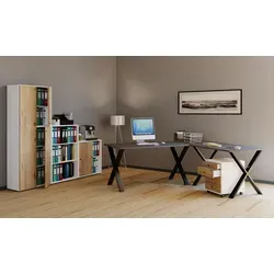 VCM Lona Eckschreibtisch Holzstruktur 130x130 - Schlichtes Design für Ihr Büro: Individuell montierbare Tischplatten, hochwertige Metallfüße und stabile Verarbeitung bieten Flexibilität und Stil. Ideal als Computertisch für jeden Arbeitsplatz.