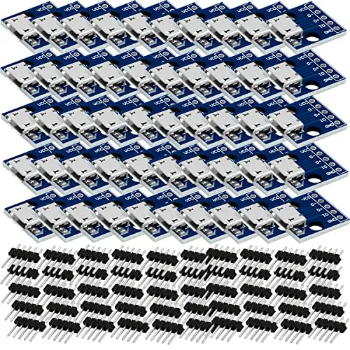 AZDelivery 50 x Micro-USB-Anschlussbuchse | USB-Stromversorgungsschnittstelle | Breadboard 5V-Strommodul | kompatibel mit Arduino