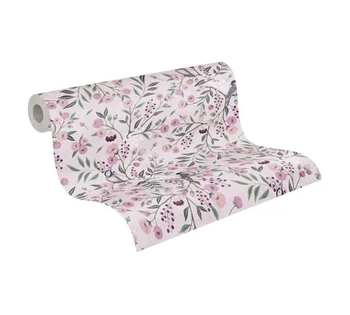 A.S. Création Vliestapete Floral Blumen Blätter Vögel Rosa Grau 77136-1 - Tapeten & Tapezierzubehör, elegante Vliestapete mit floralen Motiven, ideal für Kinderzimmer und kreative Wohnräume.