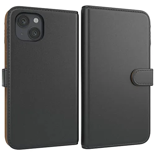 EAZY CASE Tasche kompatibel mit iPhone 13 Schutzhülle mit Standfunktion Klapphülle im Bookstyle, Handytasche Handyhülle Flip Cover mit Magnetverschluss und Kartenfach, Kunstleder, Schwarz