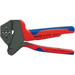 Knipex 97 43 66 Crimpzange für MC4-Solarstecker - Vielseitige Crimpzange für 0.5 bis 6mm² Kabel, inklusive auswechselbarer Einsätze für nahezu 1000 Crimpanwendungen. Ergonomisch und präzise für hohe Crimpqualität.