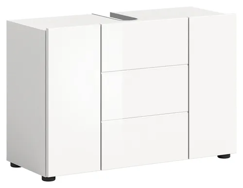 Waschbeckenunterschrank Vera - 82 cm, Weiß Hochglanz - Moderner Waschbeckenunterschrank Vera in Weiß Hochglanz, optimal für gängige Waschbeckeninstallationen. Pflegeleichte Materialien und durchdachte Innenaufteilung sorgen für praktische Nutzung im Bad.