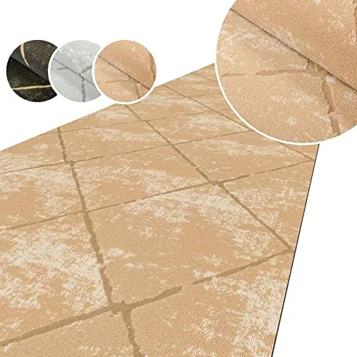 ANRO Teppich Läufer Küchenteppich Küchenläufer Flur Läufer Küche rutschfest anpassbar Weich Velours Beige 100x50cm