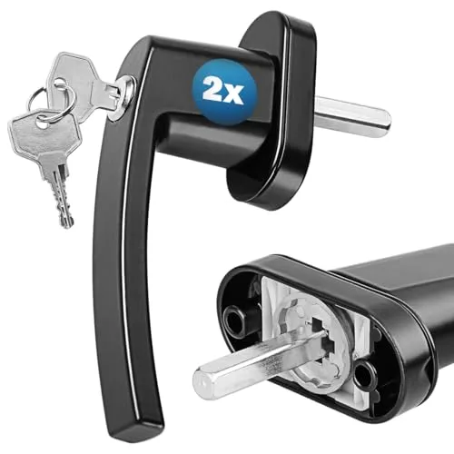 MONZANA® 2X Fenstergriffe Abschließbar mit Schloss Kindersicherung Silber 35mm Stiftlänge 2 Schlüssel Fensterbeschlag Balkon Türgriff Einbruchschutz