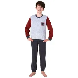 Normann Pyjama Jungen Frottee Pyjama langarm Schlafanzug mit Bündchen - 212 13 802 grau 134-140