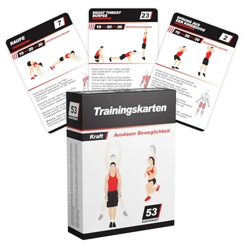 GORILLA SPORTS® Trainingskarten - Set mit 49 Eigengewichtsübungen für Functional Training - Entdecke 49 vielseitige Übungen für Dein Ganzkörpertraining. Ideal für zuhause oder unterwegs, fördern diese Karten Abwechslung und Effektivität in Deinem Workout – ganz ohne Equipment!