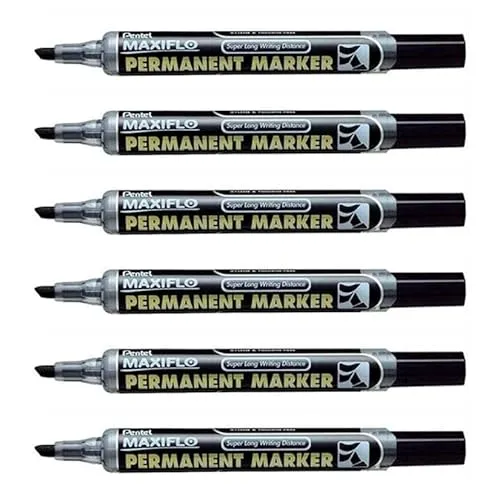 PENTEL Maxiflo NLF60 Permanentmarker, abgeschrägte Spitze, 1 – 3,5 mm, Schwarz, 6 Stück