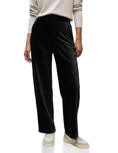 Street One Damen 3716566 Straight Leg Cordhose, Schwarz, 42W x 30L - Damen-Hosen im Casual Fit mit High Waist und Straight Legs, ideal für komfortable Styles. Elastischer Bund hinten für perfekten Sitz und seitliche Taschen für praktische Nutzung.