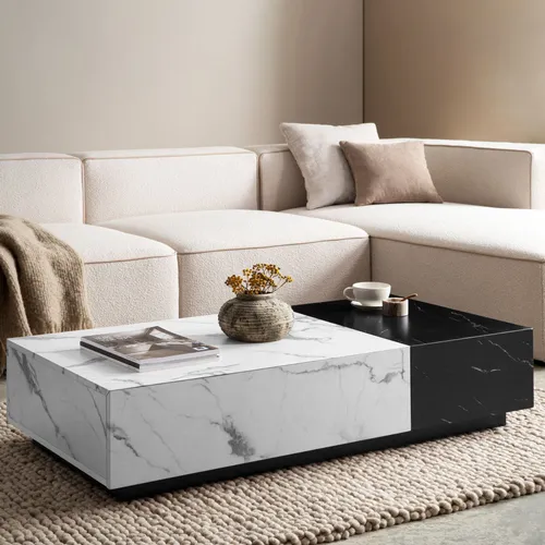 FineBuy Sofatisch 120 cm in Marmoroptik