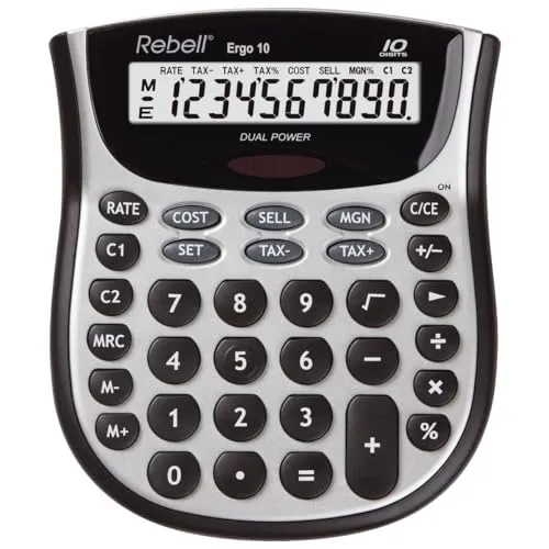Rebell RE-ERGO10 Tischrechner Ergo10, Business-Funktionen und Währungsumrechnung, Silber