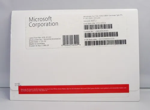 Windows Server 2016 Standard 24 Core OEM DE