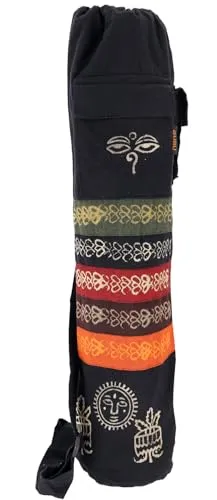 GURU SHOP Boho Yogamatten-Tasche, Batik Yogatasche aus Nepal - Schwarz, Unisex - Erwachsene, Baumwolle, 70x23x13 cm