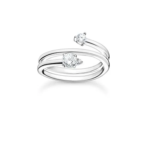 THOMAS SABO Ring in Silber, Spiralförmig mit Zirkonia Steinen im Claw und French Setting an den Enden, 925 Sterlingsilber, Ringgröße 58, TR2357-051-14-58