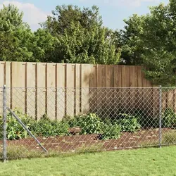 vidaXL Maschendrahtzaun Silbern 1x10 m - Gartenzäune: Robuster und langlebiger Maschendrahtzaun aus verzinktem Stahl, ideal für sichere Grundstücksbegrenzungen und Tiergehege, inklusive Pfosten und Montagezubehör.