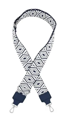 axy Schultergurt 4cm Breiter Verstellbarer Taschengurt für Handtaschen mit Azteken Muster Ersatz Wechsel Schulterriemen Ersatzgurt Trageriemen für Damen Taschen (Blau-Weiss)