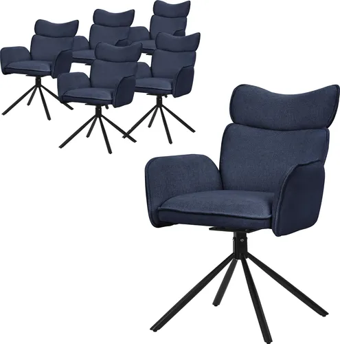 ML-Design Esszimmerstühle drehbar 6er Set Dunkelblau Stoffbezug Wohnzimmerstuhl mit Rücken- & Armlehne 360° Drehstuhl Metallbeinen Sessel ergonomisch