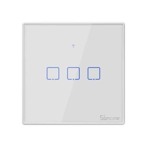 Sonoff T2EU3C-TX Smart Wall Switch, 3-Kanal Wand-Schaltaktor, weiß, mit Rahmen, WiFi + 433MHz