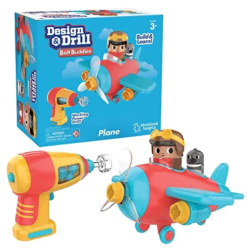 Learning Resources Design & Drill Schrauberkumpel Flugzeug, Flieger-Spielset mit Flugzeug und Pilotfigur, Spielzeug zur Heranführung an Naturwissenschaften und Mint-Konzepte, 3+