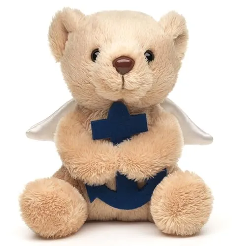 Uni-Toys - Schutzengel-Teddybär mit blauem Anker - Plushie - 13 cm (Höhe) - Plüschtier, Kuscheltier