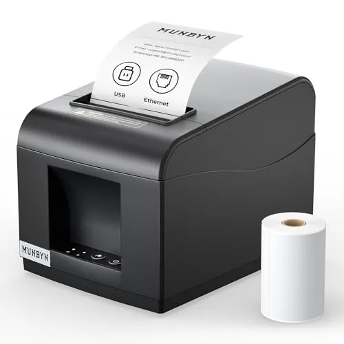 MUNBYN Thermodrucker ITPP072 Bondrukcer 80mm Belegdrucker POS-Drucker mit USB+LAN-Anschluss Quittungsdrucker kompatibel mit Android Windows ChromeOS Linux Unterstützt Keine Bluetooth-Verbindung