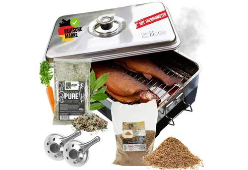 Zite Räucherofen Tisch-Räucherofen mit Räuchermehl & Räucherlake für Forelle Räuchern, Starterset